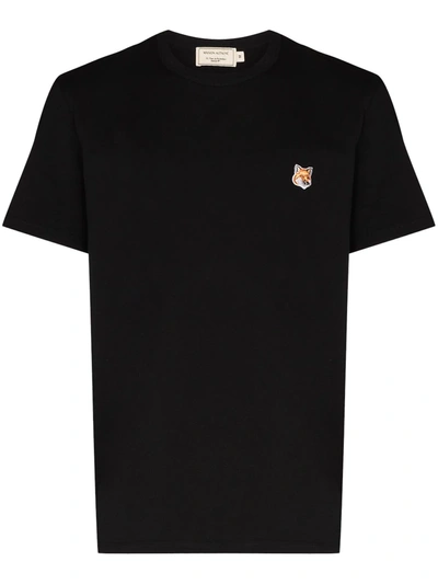 Shop Maison Kitsuné Embroidered Fox Head T-shirt In Black