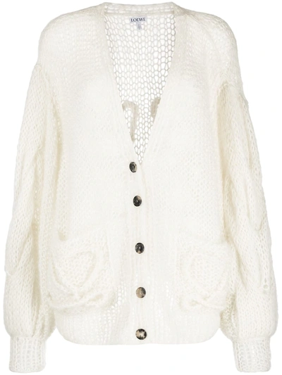 Shop Loewe Embroidered Logo Cardigan In Neutrals