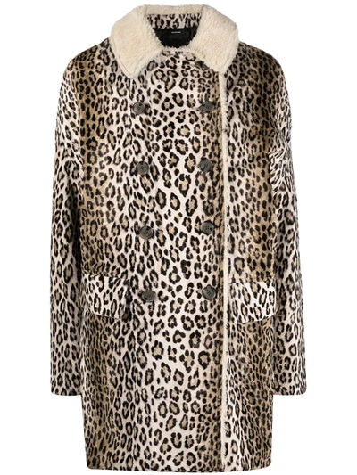 Shop R13 Leopard-print Double-breasted Coat In Black