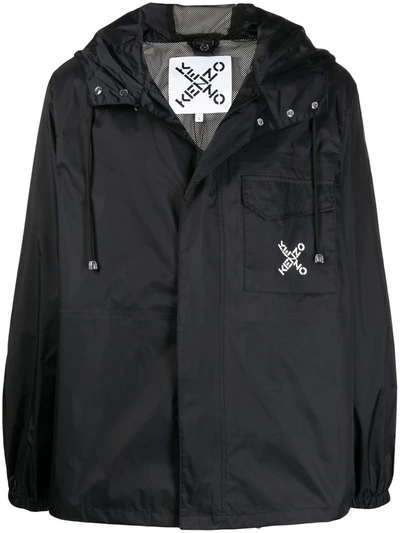 Shop Kenzo Logo-print Hooded Rain Jacket In Black