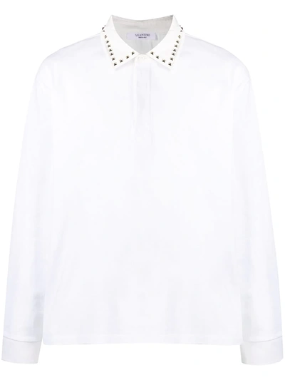 Shop Valentino Rockstud-embellished Polo Shirt In White