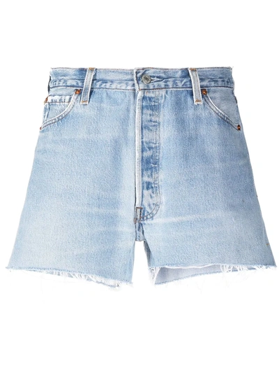 Shop Re/done High-rise Raw-cut Denim Shorts In Blue