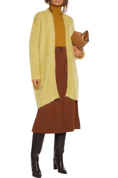 Shop Max Mara Sampang Oversized Mohair-blend Cardigan In Pastel Yellow