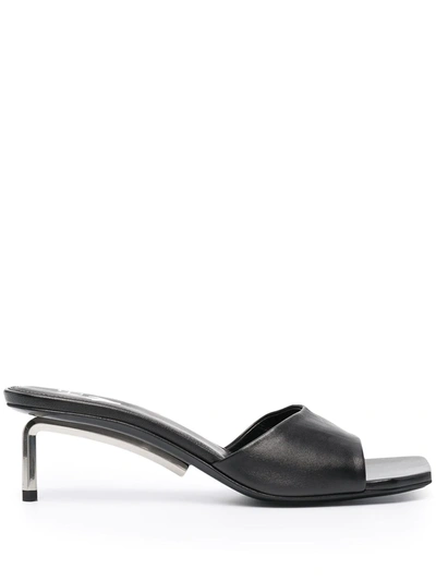 Shop Off-white Square-toe Mid-heel Sandals In Black