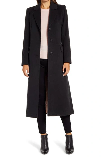 Shop Fleurette Notch Collar Long Wool Coat In Charcoal