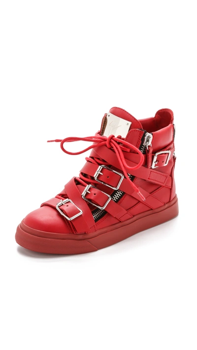 Shop Giuseppe Zanotti Strappy London Sneakers In Red