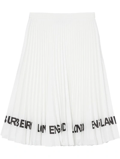 Shop Burberry Logo-print Pleated Skirt In White