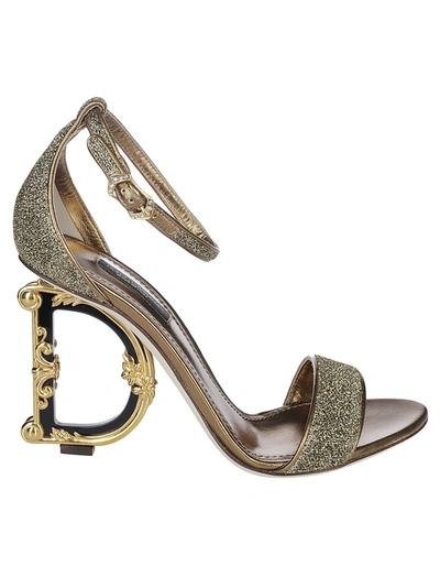 Shop Dolce & Gabbana Lurex Sculpture Heel Sandals In Gold