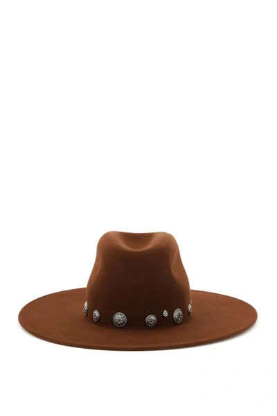 Shop Maison Michel Eliza Fedora Hat With Studs In Cinnamon (brown)