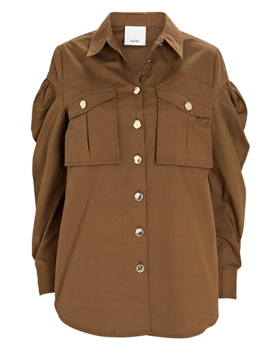 Shop Acler Dunbar Puff Sleeve Shirt In Brown