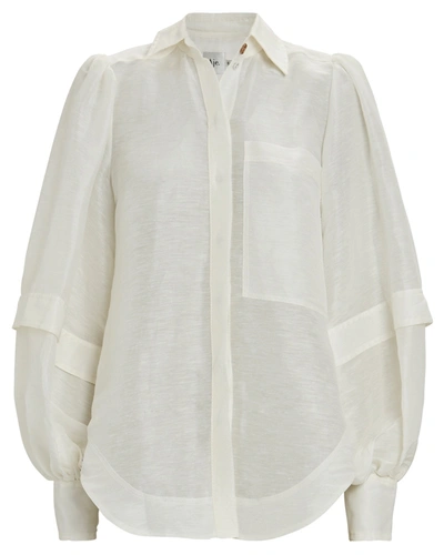 Shop Aje Inscription Balloon Sleeve Blouse In White