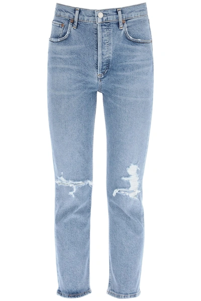 Shop Agolde Riley High Rise Straight Jeans In Whiplash (blue)