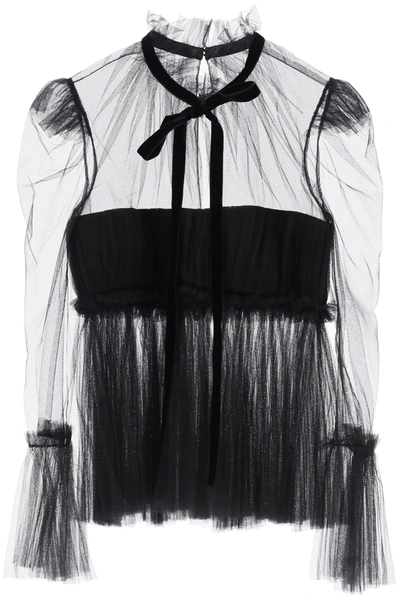 Shop Khaite Dominka Pleated Tulle Top In Black (black)