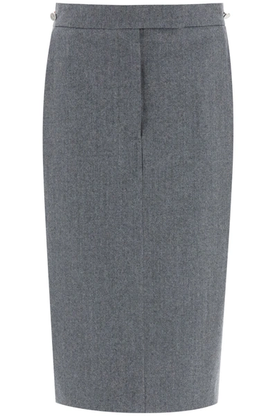 Shop Thom Browne Pencil Skirt In Wool Flannel In Med Grey (grey)
