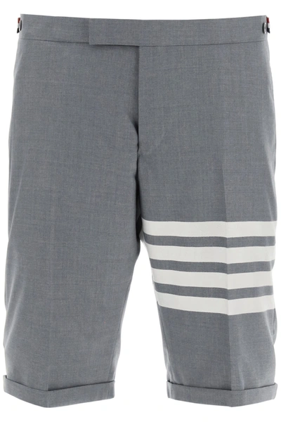 Shop Thom Browne 4-bar Wool Bermudas In Med Grey (grey)