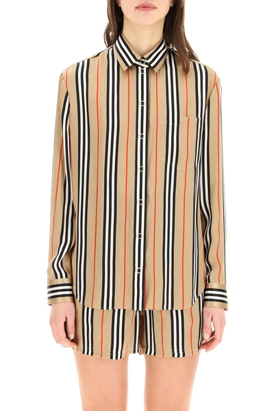 Shop Burberry Striped Silk Shirt In Archive Beige Ip S (beige)