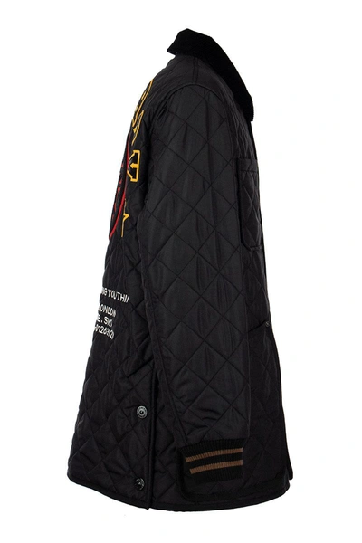 Shop Burberry Varsity Graphic Diamond Quilted Barn Jacket Langley In Black