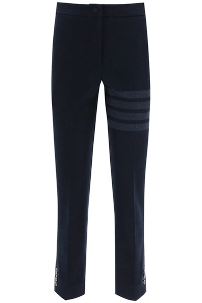 Shop Thom Browne 4-bar Cotton Trousers In Navy (blue)