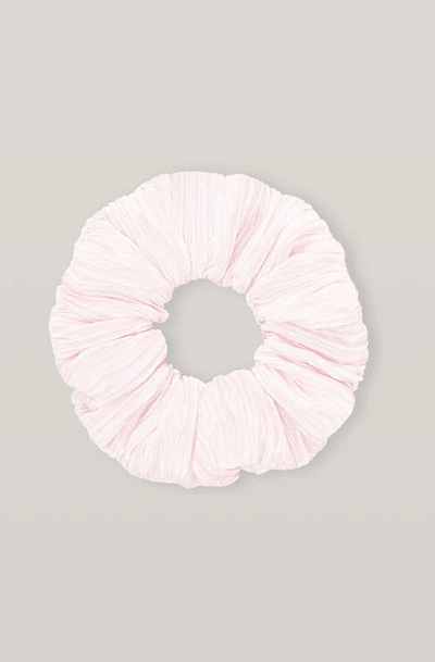 Shop Ganni Pleated Satin Scrunchie In Pale Lilac