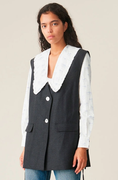 Shop Ganni Wool Suiting Vest In Phantom