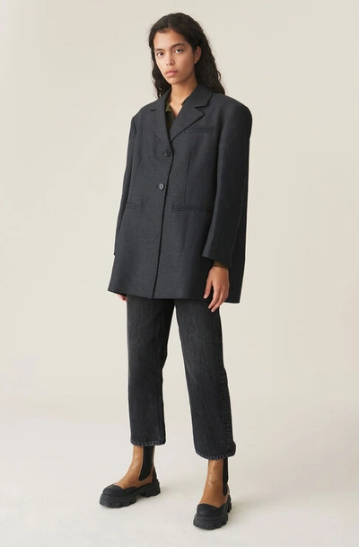 Shop Ganni Wool Suiting Oversized Blazer In Phantom