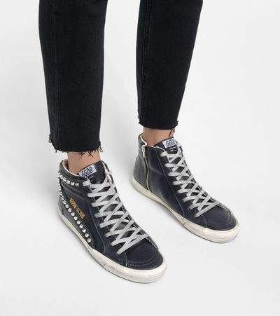 Shop Golden Goose Slide Classic Leather Sneakers In Black