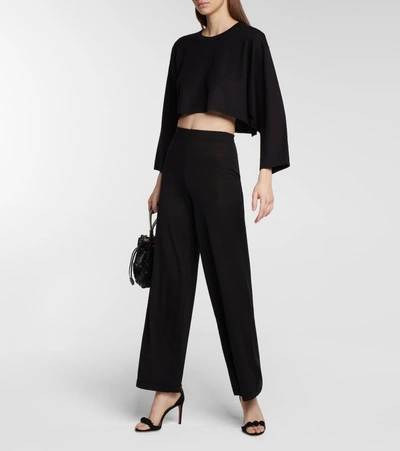 Shop Alaïa Cropped Cashmere And Silk Sweater In Black