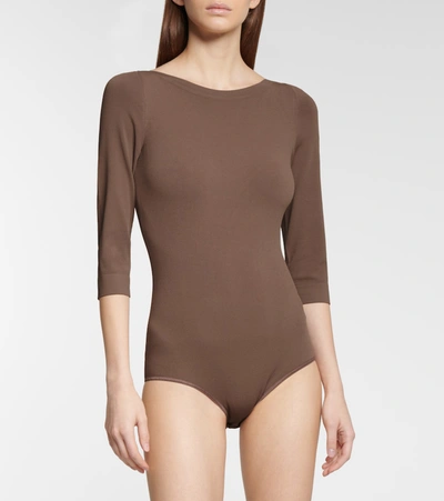 Shop Alaïa Stretch-knit Bodysuit In Brown