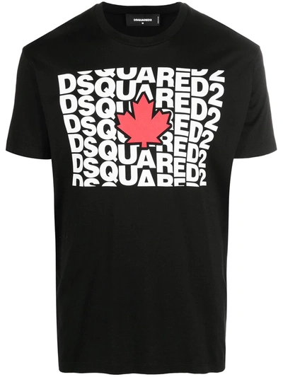 Shop Dsquared2 Leaf Print T-shirt In Black