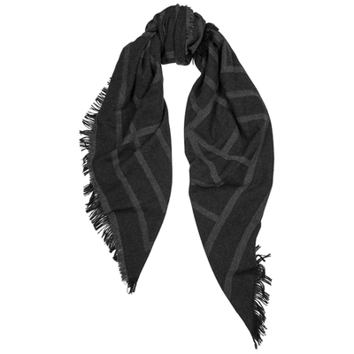 Shop Totême Charcoal Monogrammed Wool-blend Scarf In Dark Grey