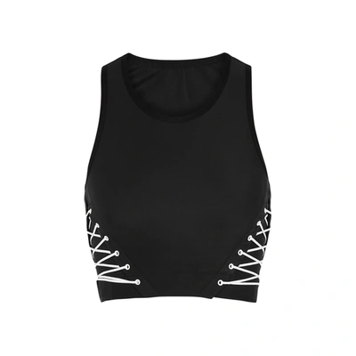Shop Adam Selman Sport Lace-up Black Stretch-nylon Bra Top