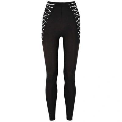 Shop Adam Selman Sport Lace-up Black Stretch-nylon Leggings