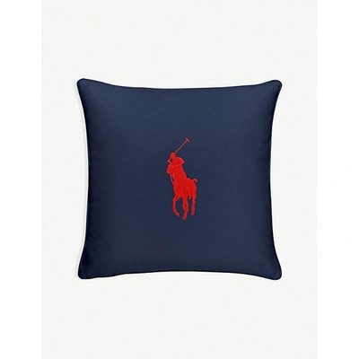 Shop Ralph Lauren Navy Blue Pony Logo-embroidered Cotton Cushion Cover 50cm X 50cm 1 Size