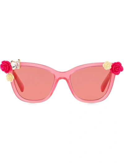 Shop Dolce & Gabbana Blooming Rectangular-frame Sunglasses In Pink