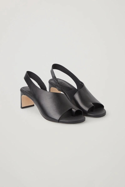 Shop Cos Leather Strapped Thong Heel Mules In Black