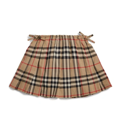 Shop Burberry Kids Check Pleated Skirt