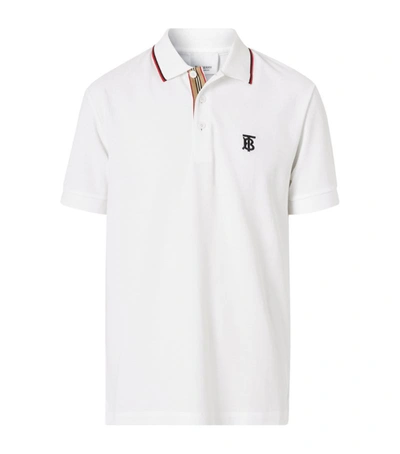 Shop Burberry Icon Stripe Placket Cotton Piqué Polo Shirt In White