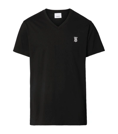 Shop Burberry Monogram V-neck T-shirt In Black