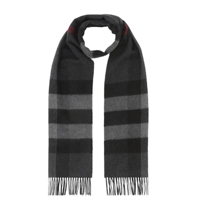 Shop Burberry Cashmere Check Scarf In Grey