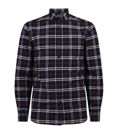 Shop Burberry Check Slim-fit Shirt In Blue