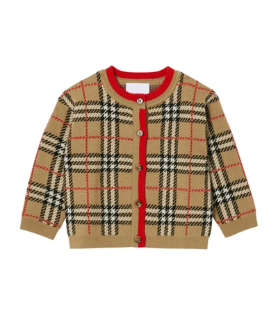Shop Burberry Kids Check Wool Cardigan (6-24 Months)