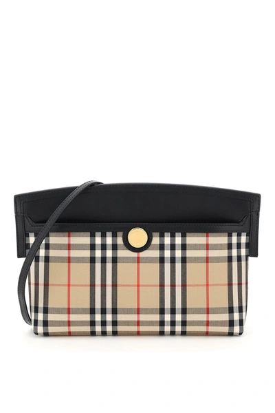 Shop Burberry Society Clutch With Shoulder Strap In Archive Beige