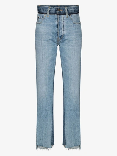 Shop Maison Margiela Two Tone Straight Leg Jeans In Blue