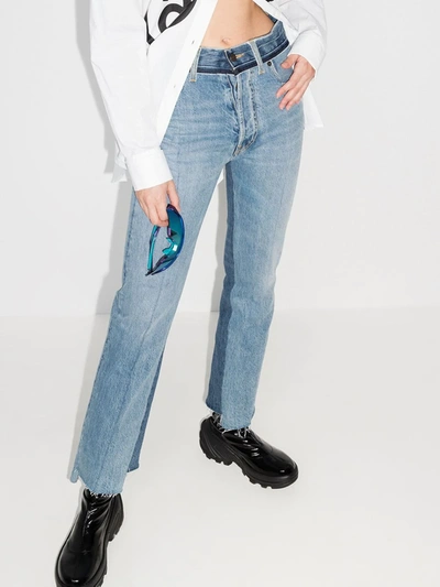 Shop Maison Margiela Two Tone Straight Leg Jeans In Blue