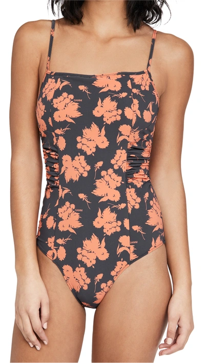 Shop Ganni Recycled Matte One Piece Swimsuit In Phantom