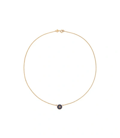Shop Tory Burch Kira Enameled Pendant Necklace In Tory Gold/tory Navy