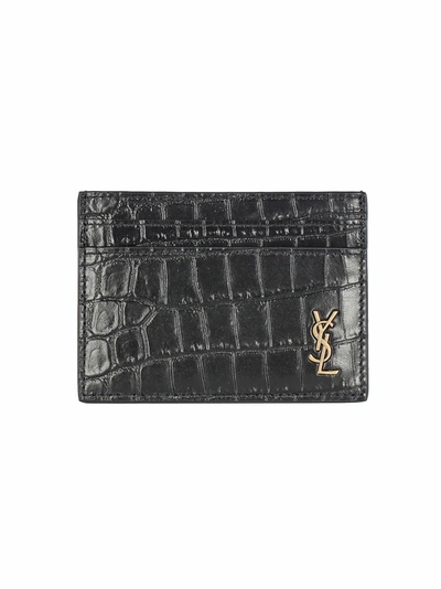 Shop Saint Laurent Ysl Credit Card Hold Croco Print In Black