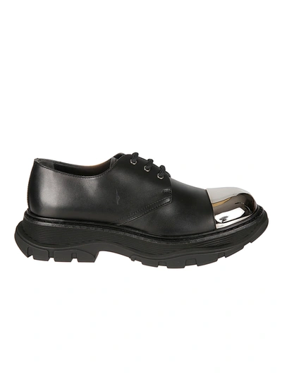 Shop Alexander Mcqueen Metallic Toe Cap Lace-up Shoes In Black/silver