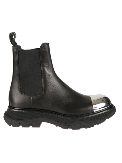 Shop Alexander Mcqueen Metallic Toe Cap Ankle Boots In Black/silver