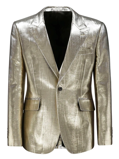 Shop Alexander Mcqueen Metallic Blazer In Laminated Gold